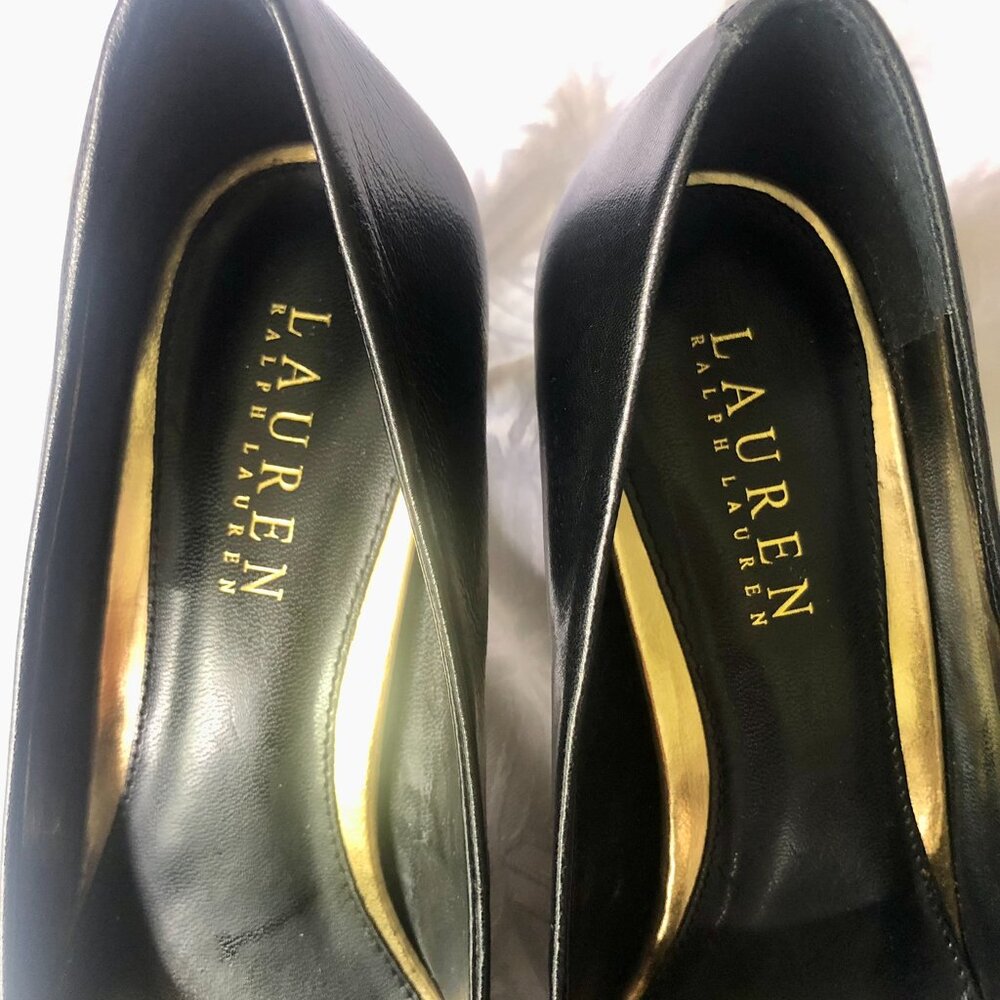 Ralph Lauren Harper Black Genuine Leather Pumps 8 - Picture 9 of 9